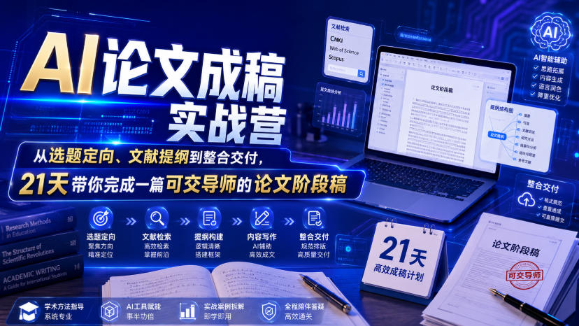 AI论文成稿实战营，从选题定向、文献提纲到整合交付，21天带你完成一篇可交导师的论文阶段稿-荆楚AI