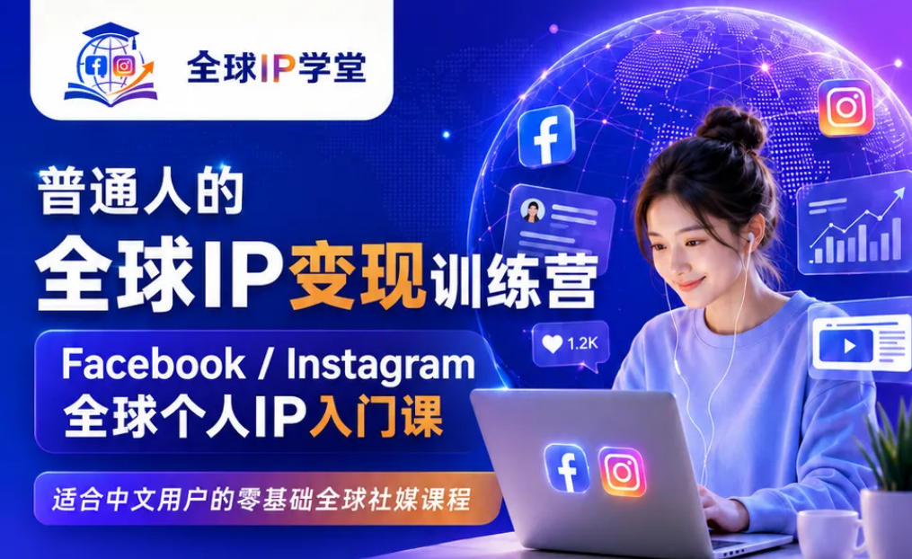 普通人的全球IP变现训练营，Facebook/Instagram全球个人IP入门课，零基础全球社媒课程-荆楚AI