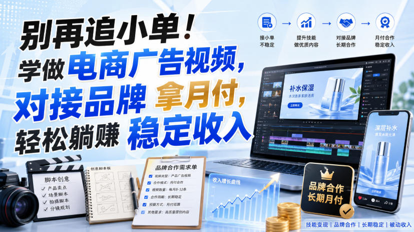 别再追小单!学做电商广告视频,对接品牌拿月付,轻松躺賺稳定收入【原创双语字幕】-荆楚AI