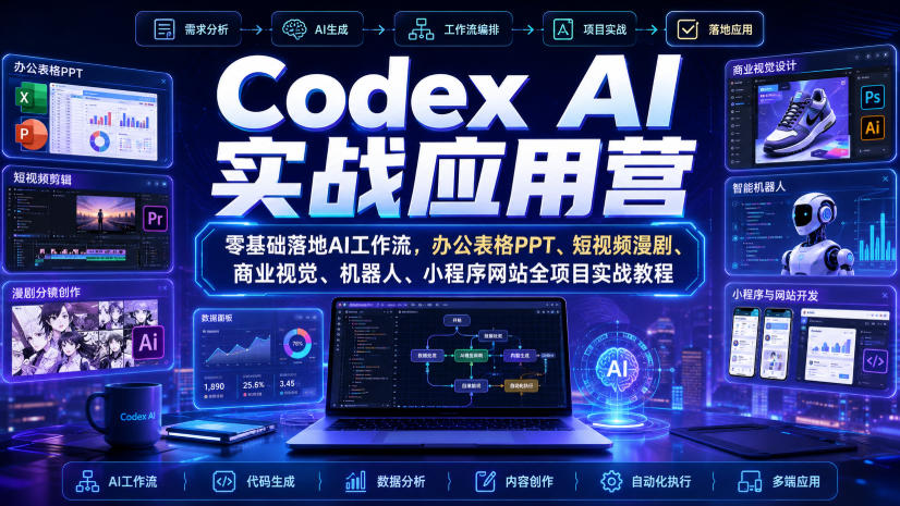 Codex AI实战应用营｜零基础落地AI工作流，办公表格PPT、短视频漫剧、商业视觉、机器人、小程序网站全项目实战教程-荆楚AI