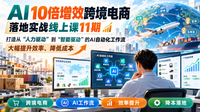 AI 10倍增效跨境电商落地实战线上课11期,打造从人力驱动到智能驱动的AI自动化工作流,大幅提升效率、降低成本-荆楚AI