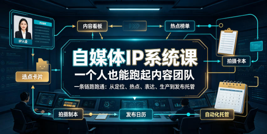 自媒体IP系统课,一个人也能跑起内容团队,一条链路跑通,从定位、热点、表达、生产到发布托管-荆楚AI