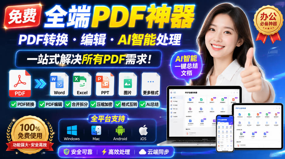 免费全端PDF神器,PDF转换·编辑·AI智能处理,一站式解决所有PDF需求!-荆楚AI