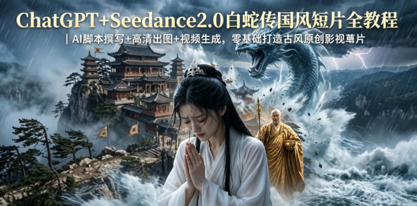 ChatGPT+Seedance2.0白蛇传国风短片全教程｜AI脚本撰写+高清出图+视频生成，零基础打造古风原创影视短片-荆楚AI