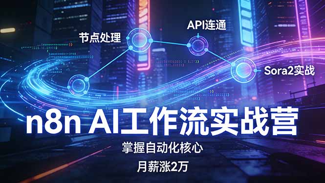 n8n AI工作流实战营，节点处理+API连通+Sora2实战，掌握自动化核心月薪涨2万小淇云库-创业网-网赚副业-网创副业-项目拆解-技术类创业资源网-副业网-免费资源下载小淇云库