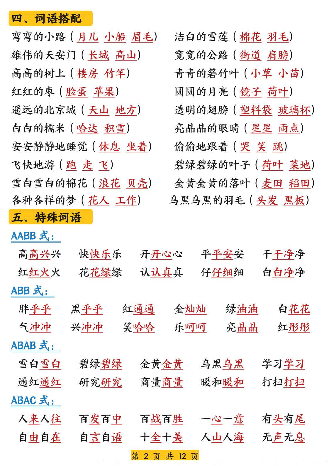 26新版一年级语文下册复习知识点汇总-荆楚AI
