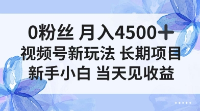 0粉丝月入4.5k+，视频号新玩法，长期项目新手小白当天见收益小淇云库-创业网-网赚副业-网创副业-项目拆解-技术类创业资源网-副业网-免费资源下载小淇云库