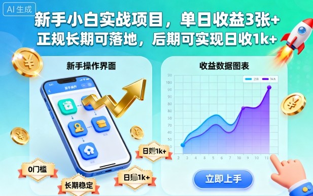 新手小白实战项目，单日收益3张+，正规长期可落地，后期可实现日收1k+【揭秘】小淇云库-创业网-网赚副业-网创副业-项目拆解-技术类创业资源网-副业网-免费资源下载小淇云库