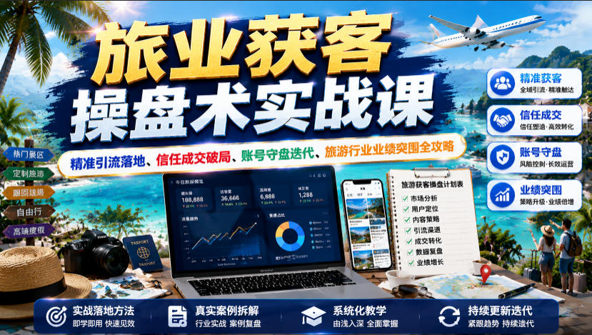 旅业获客操盘术实战课|精准引流落地、信任成交破局、账号守盘迭代、旅游行业业绩突围全攻略-荆楚AI