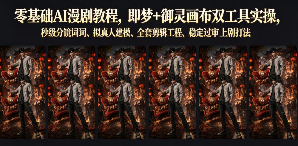 零基础AI漫剧教程，即梦+御灵画布双工具实操，秒级分镜提示词、拟真人建模、全套剪辑工程、稳定过审上剧打法-荆楚AI