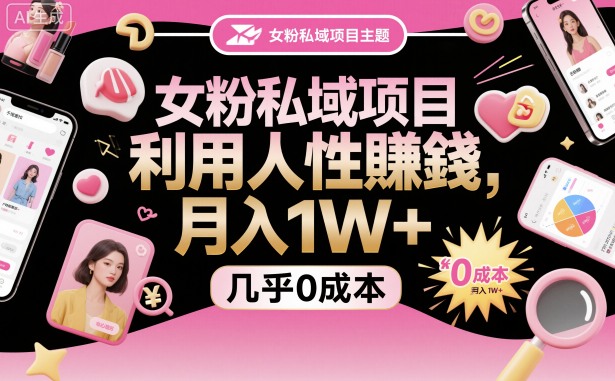 女粉私域项目，利用人性賺钱，月入1W＋，几乎0成本小淇云库-创业网-网赚副业-网创副业-项目拆解-技术类创业资源网-副业网-免费资源下载小淇云库