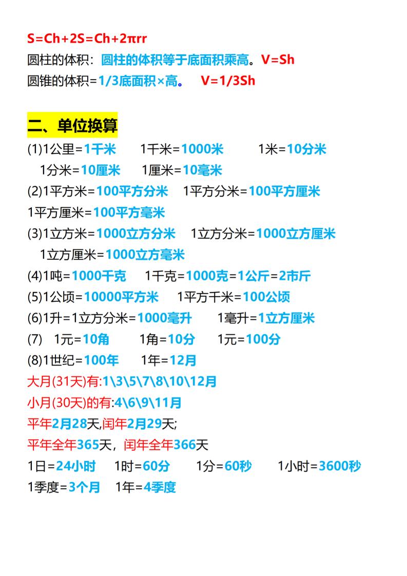 六年级下数学期末必背公式大全-荆楚AI