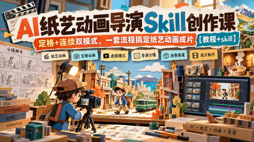 AI纸艺动画导演Skill创作课｜定格+连续双模式，一套流程搞定纸艺动画成片【教程+skill】-荆楚AI