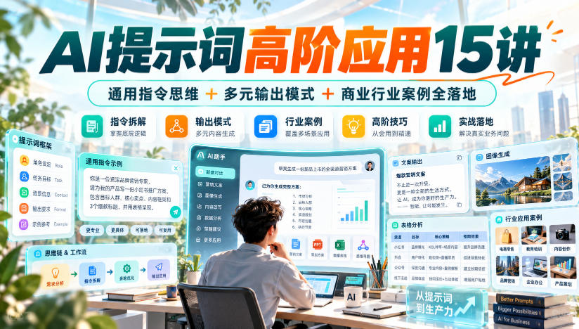 AI提示词高阶应用15讲｜通用指令思维+多元输出模式+商业行业案例全落地-荆楚AI