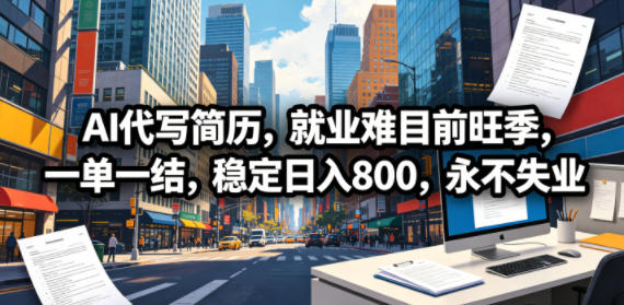 AI代写简历，就业难目前旺季，一单一结，稳定日入800，永不失业-荆楚AI