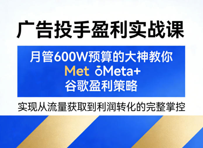 广告投手盈利实战课,月管600W预算的大神教你Meta+谷歌盈利策略,实现从流量获取到利润转化的完整掌控小淇云库-创业网-网赚副业-网创副业-项目拆解-技术类创业资源网-副业网-免费资源下载小淇云库