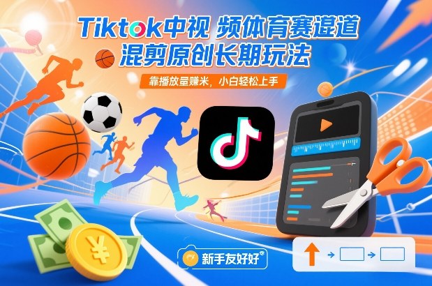 Tiktok中视频体育赛道混剪原创长期玩法，靠播放量賺米，小白轻松上手-荆楚AI