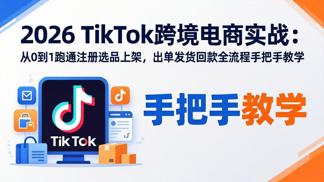2026TikTok跨境电商实战-更新:从0到1跑通注册选品上架,出单发货回款全流程手把手教学-荆楚AI