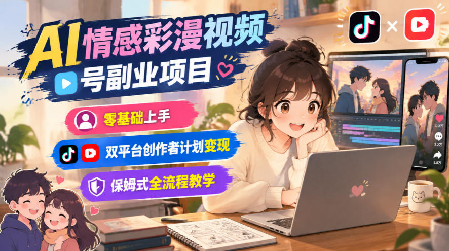 AI情感彩漫视频号副业项目,零基础上手,双平台创作者计划变现,保姆式全流程教学-荆楚AI