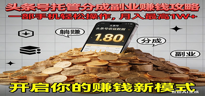 全程托管今日头条，一部手机就可以开干，最高躺赚1W+-荆楚AI