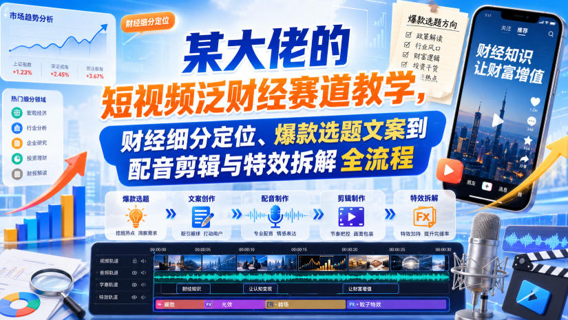 某大佬的短视频泛财经赛道教学,财经细分定位、爆款选题文案到配音剪辑与特效拆解全流程-荆楚AI