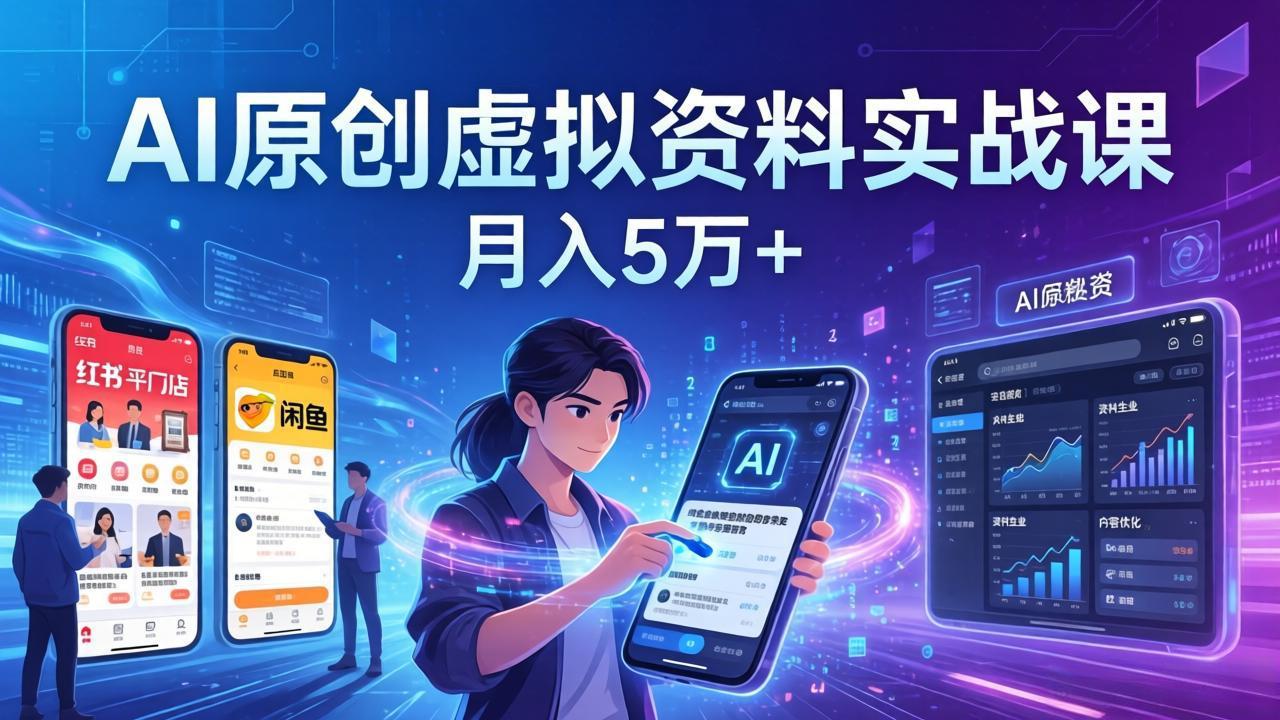 AI原创虚拟资料实战课：2026新机会，小红书闲鱼开店，普通人用AI轻松变现，月入5万+小淇云库-创业网-网赚副业-网创副业-项目拆解-技术类创业资源网-副业网-免费资源下载小淇云库