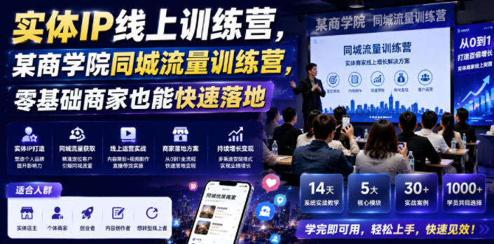 实体IP线上训练营，某商学院同城流量训练营，零基础商家也能快速落地-荆楚AI