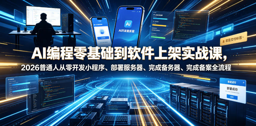 AI编程零基础到软件上架实战课，2026普通人从零开发小程序、部署服务器、完成备案全流程项目落地教程-荆楚AI