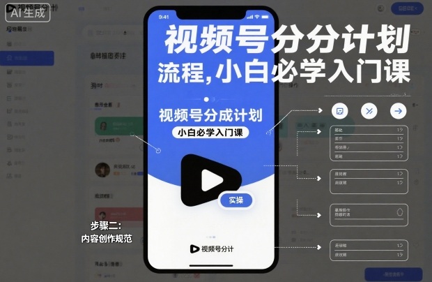 视频号分成计划实操流程，小白必学入门课小淇云库-创业网-网赚副业-网创副业-项目拆解-技术类创业资源网-副业网-免费资源下载小淇云库