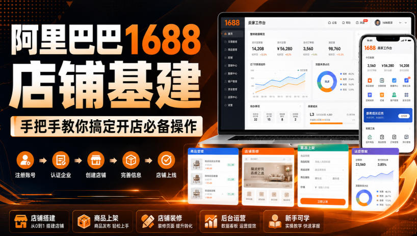 阿里巴巴1688店铺基建,手把手教你搞定开店必备操作(更新8月)-荆楚AI