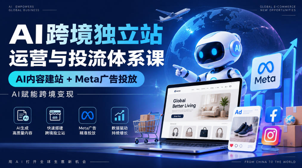 AI跨境独立站运营与投流体系课｜AI内容建站+Meta广告投放，AI赋能跨境变现-荆楚AI