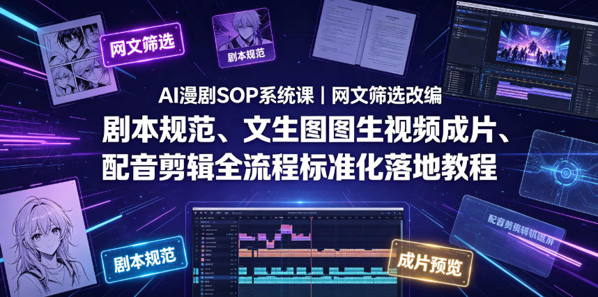 AI漫剧SOP系统课｜网文筛选改编、剧本规范、文生图图生视频成片、配音剪辑全流程标准化落地教程(更新0810)-荆楚AI