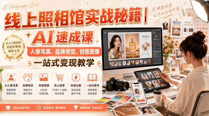 线上照相馆实战秘籍｜AI速成课，人像写真、品牌视觉、创意图像一站式变现教学-荆楚AI