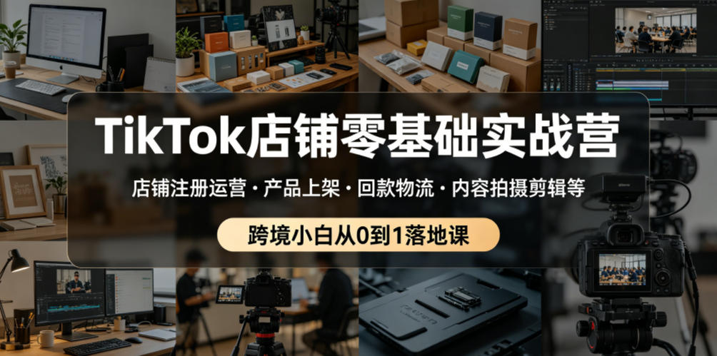 TikTok店铺零基础实战营，店铺注册运营・产品上架・回款物流・内容拍摄剪辑等 ，跨境小白从0到1落地课-荆楚AI