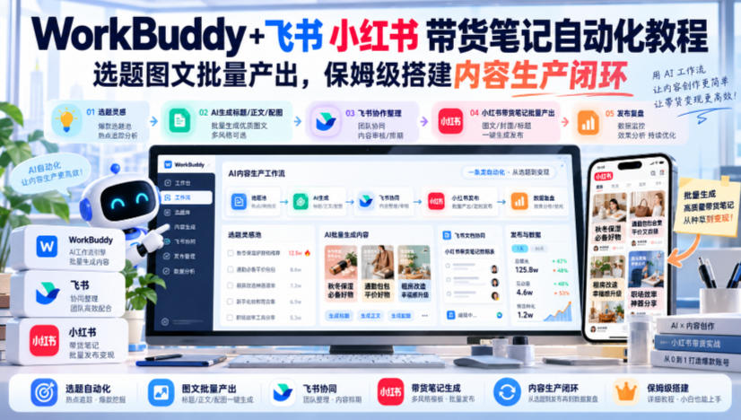WorkBuddy+飞书小红书带货笔记自动化教程，选题图文批量产出，保姆级搭建内容生产闭环【文档】-荆楚AI