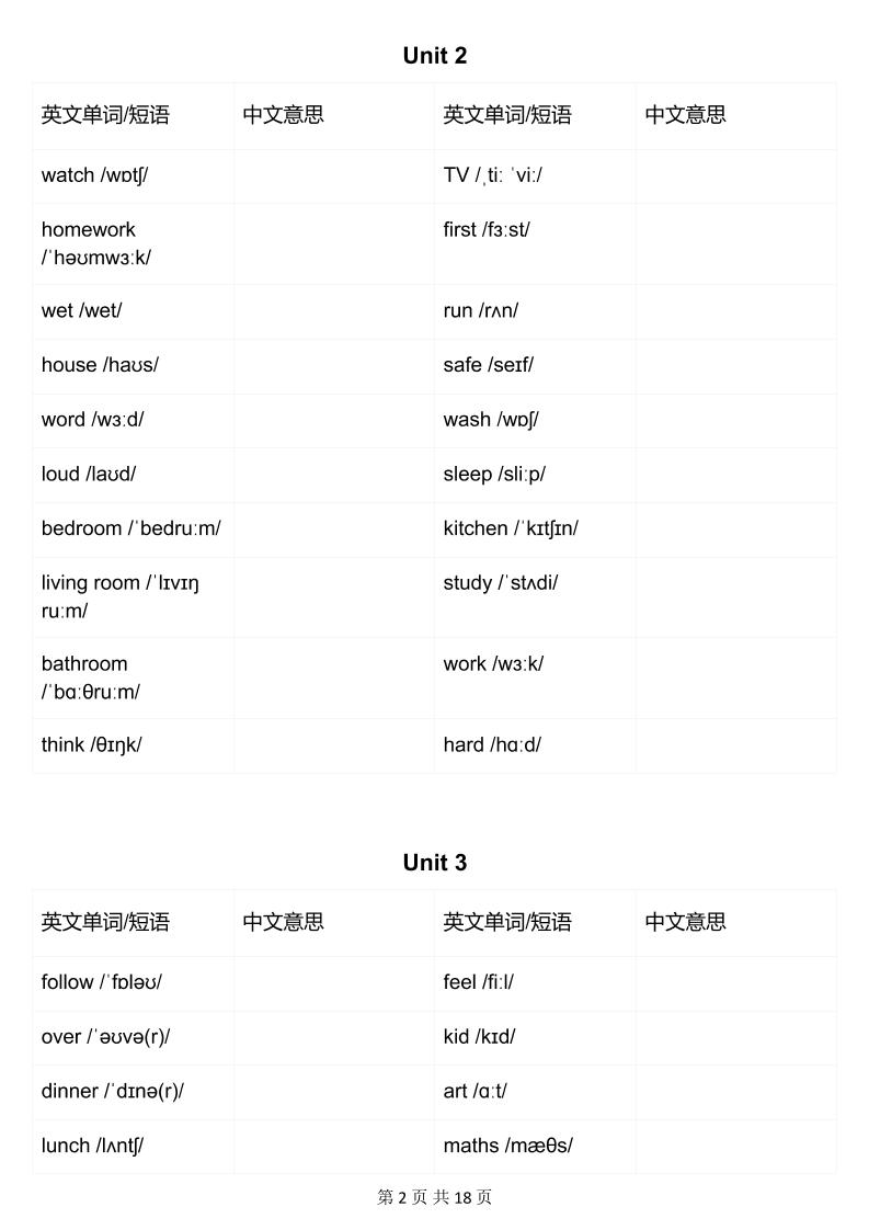 四年级下英语英汉互译练习《人教版PEP》-荆楚AI