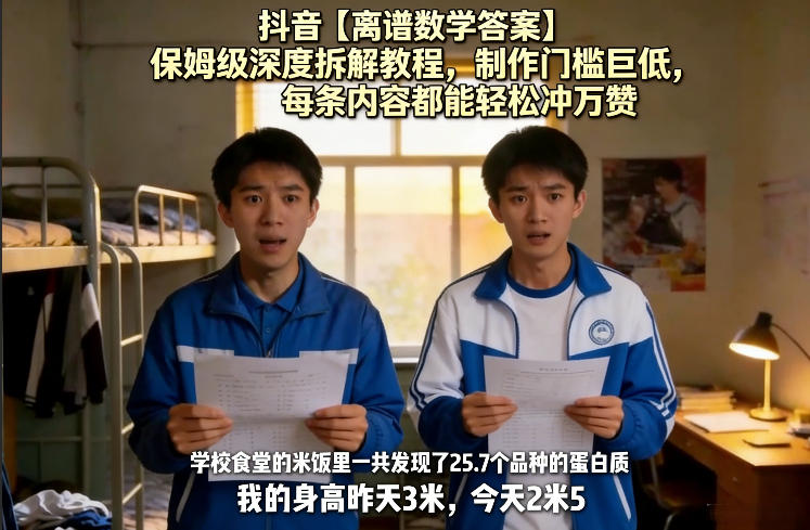 抖音【离谱数学答案】保姆级深度拆解教程，制作门槛巨低，每条内容都能轻松冲万赞，附详细步骤小淇云库-创业网-网赚副业-网创副业-项目拆解-技术类创业资源网-副业网-免费资源下载小淇云库