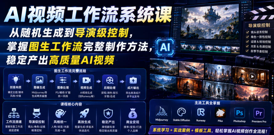 AI视频工作流系统课，从随机生成到导演级控制，掌握图生工作流完整制作方法，稳定产出高质量AI视频-荆楚AI