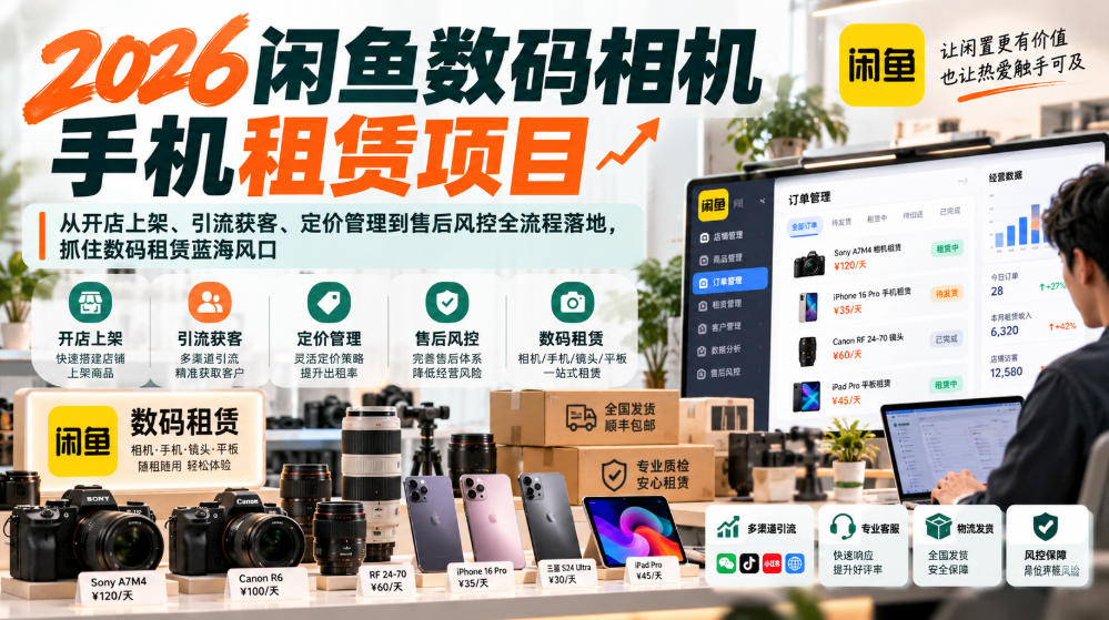 2026闲鱼数码相机手机租赁项目，从开店上架、引流获客、定价管理到售后风控全流程落地，抓住数码租赁蓝海风口-荆楚AI