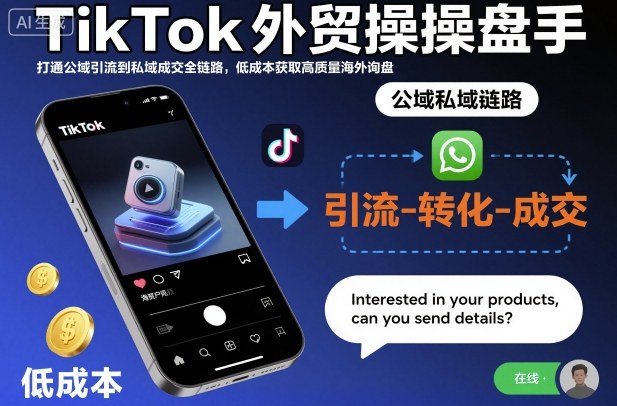 TikTok外贸操盘手，打通公域引流到私域成交全链路，低成本获取高质量海外询盘小淇云库-创业网-网赚副业-网创副业-项目拆解-技术类创业资源网-副业网-免费资源下载小淇云库