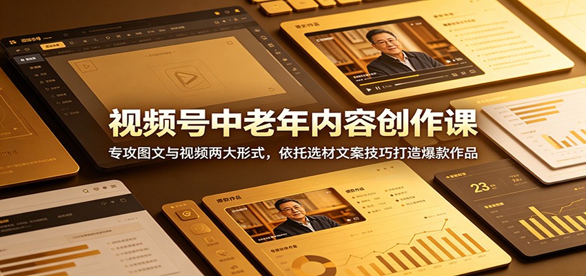 视频号中老年内容创作课:专攻图文与视频两大形式,依托选材文案技巧打造爆款作品-荆楚AI