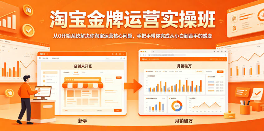 淘宝金牌运营实操班，从0开始系统解决你淘宝运营核心问题，手把手带你完成从小白到高手的蜕变-荆楚AI