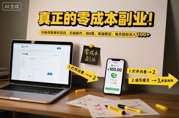 真正的零成本副业！问卷调查暴利项目，无脑操作，纯0撸，收益稳定，每天轻松日入100+【揭秘】小淇云库-创业网-网赚副业-网创副业-项目拆解-技术类创业资源网-副业网-免费资源下载小淇云库