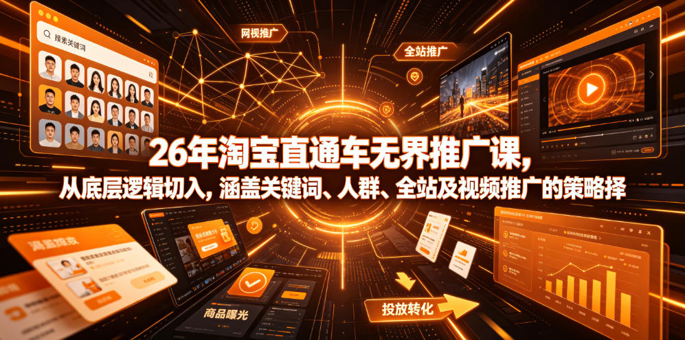 26年淘宝直通车无界推广课，从底层逻辑切入，涵盖关键词、人群、全站及视频推广的策略选择-荆楚AI