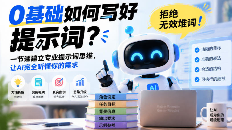 0基础如何写好提示词,拒绝无效堆词!一节课建立专业提示词思维,让AI完全听懂你的需求-荆楚AI