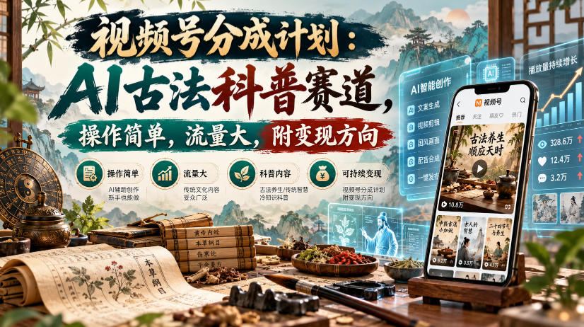 视频号分成计划：AI古法科普赛道，操作简单，流量大，附变现方向-荆楚AI