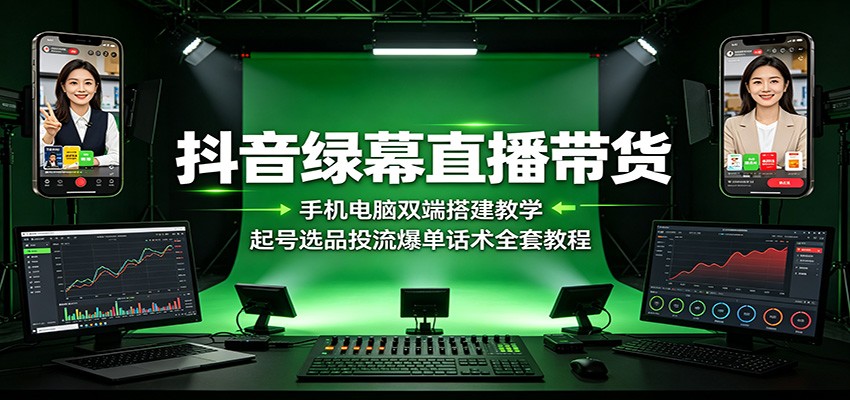 抖音绿幕直播带货:手机电脑双端搭建教学,起号选品投流爆单话术全套教程-荆楚AI