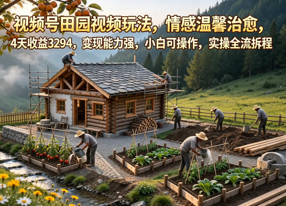 视频号田园视频玩法,情感温馨治愈,4天收益3294,变现能力强,小白可操作,实操全流程拆解-荆楚AI