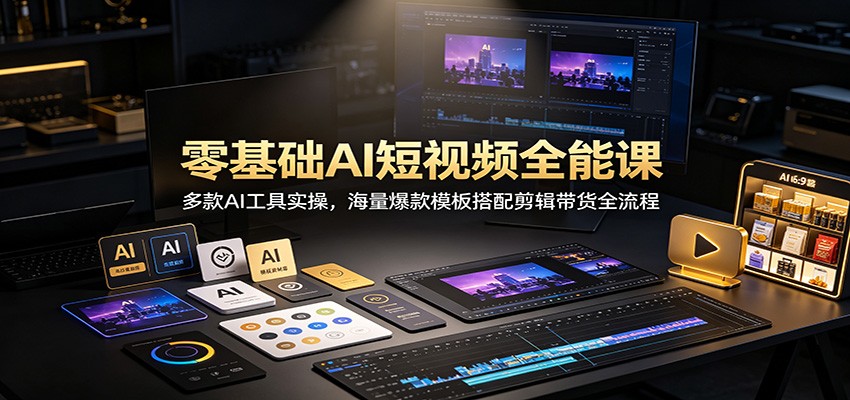 零基础AI短视频全能课：多款AI工具实操，海量爆款模板搭配剪辑带货全流程-荆楚AI