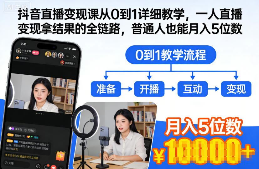 抖音直播变现课从0到1详细教学，一人直播变现拿结果的全链路，普通人也能月入5位数小淇云库-创业网-网赚副业-网创副业-项目拆解-技术类创业资源网-副业网-免费资源下载小淇云库